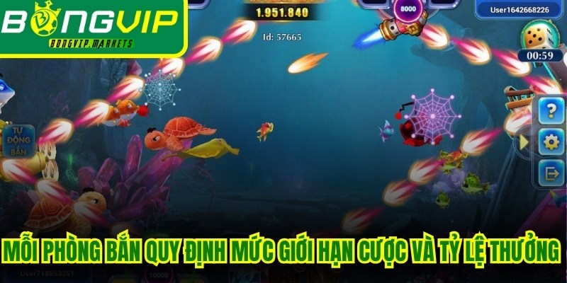 Mỗi phòng bắn quy định mức giới hạn cược và tỷ lệ thưởng riêng