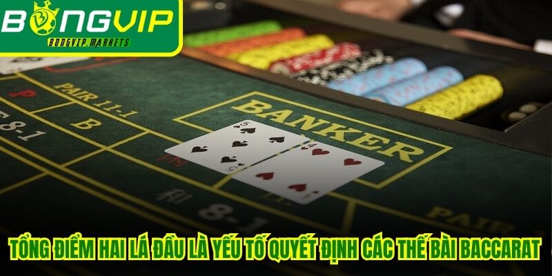 Tổng điểm hai lá đầu là yếu tố quyết định các thế bài baccarat